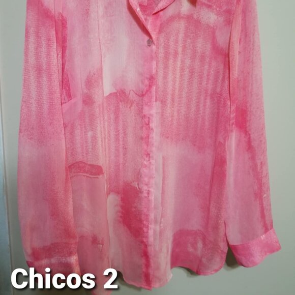 CHICO'S Blouse Pink Semi Sheer Tunic Feminine size 2 Top - Picture 3 of 7